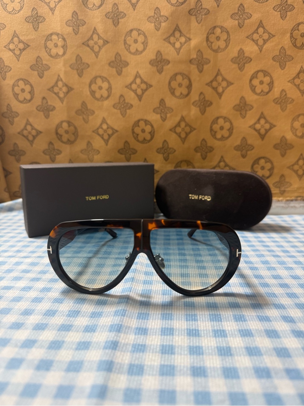 Tom Ford Men’s Tortoiseshell Sunglasses with Blue Gradient Lenses